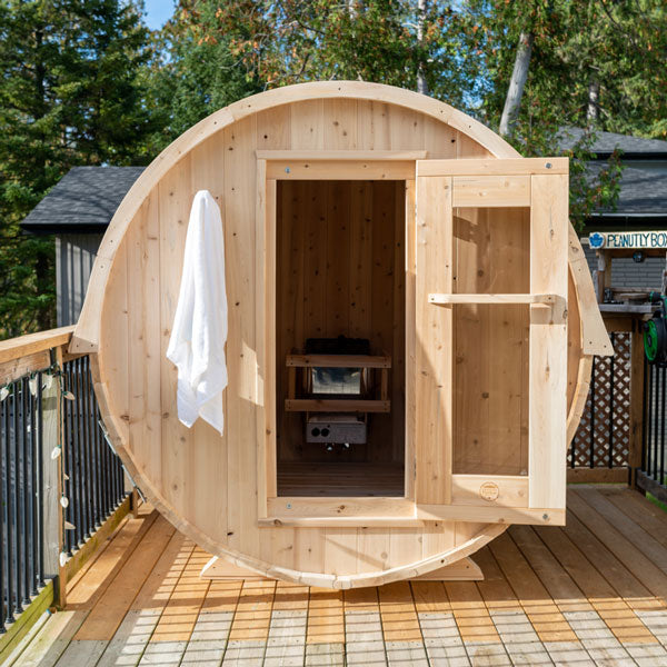 Harmony Barrel Sauna — Complete Kit (HUUM HIVE 6kW + Saunalumin Lighting)