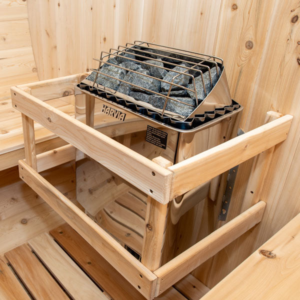 Tranquility Barrel Sauna — Complete Kit (HUUM HIVE 9kW + Black Metal Roof + Saunalumin Lighting)
