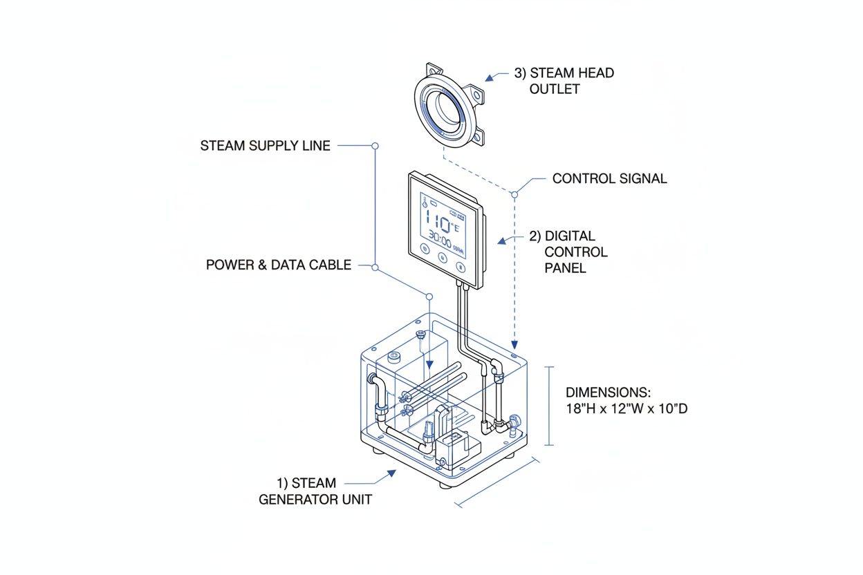 Exploded system diagram (generator + control + head)